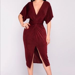 FashionNova Full Gown Knot Dress — Burgundy